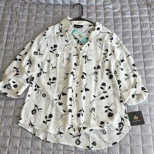 Fortune + Ivy Women's Black and White Floral Blouse